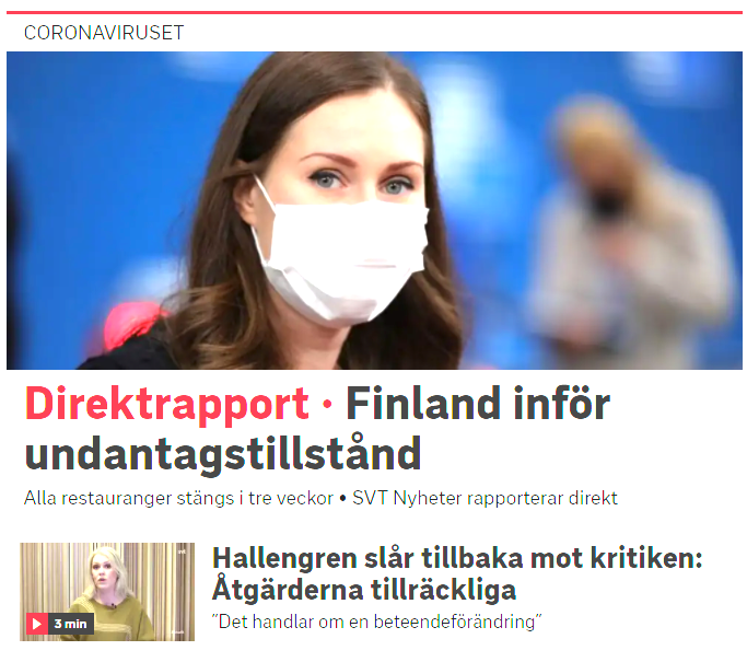 maskupsweden's tweet photo. Finland inför undantagstillstånd och stänger alla restauranger i tre veckor.

Sverige reser till fjällen och stänger restauranger efter 20:30.

#bytstrateginu https://t.co/nMSHHo6HIm
