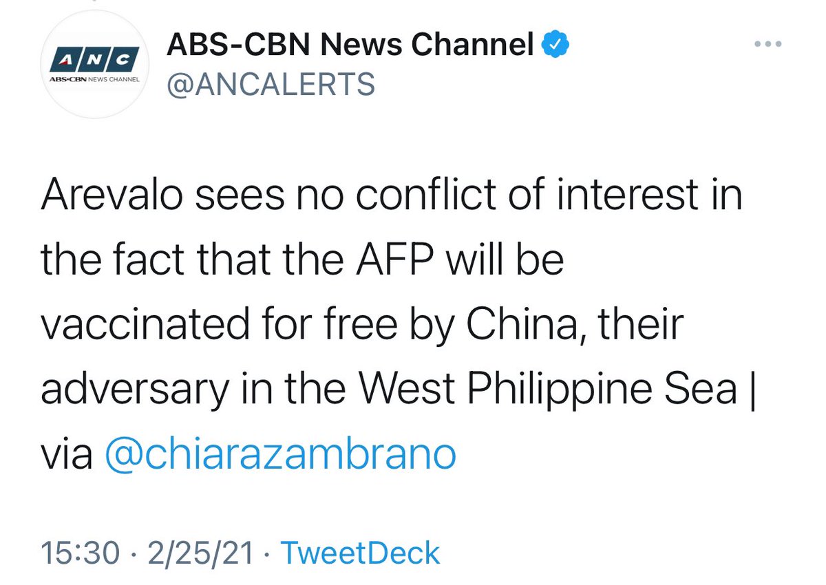 At this point don’t expect anyone from AFP under Duterte-Lorenzana leadership to stand up for the Philippines when it comes to China. Makapili. Imagine selling out  & your dignity para sa isang bakuna na only 50% effective, from a country illegally occupying  #WestPhilippineSea.