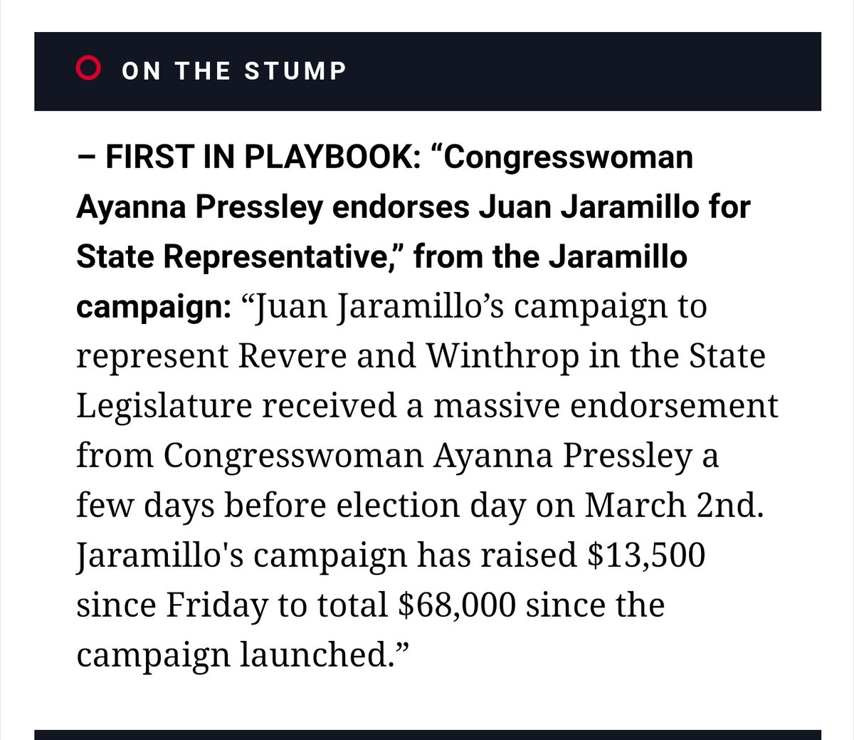 Thank you @AyannaPressley for supporting @JuanForRep! #teamjuan #SiSePuede #mapoli #bospoli