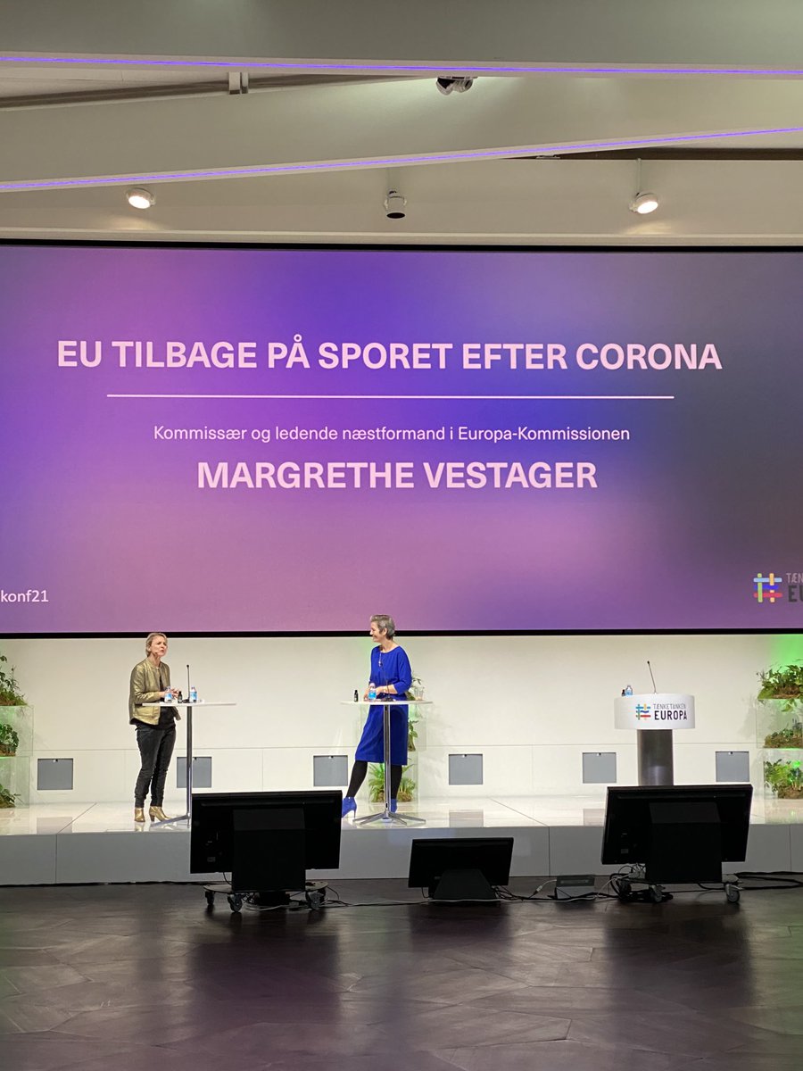 henriettethuen's tweet photo. ⁦@thinkeuropa⁩ spørge ⁦@vestager⁩ hvordan vi får 🇪🇺 tilbage på sporet. I ⁦@DanskIndustri⁩ mener vi at den grønnegenopretning og #digital opgradering er vejen frem https://t.co/QEgDmenSos
