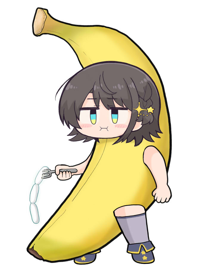 oozora subaru 1girl banana solo hair ornament food fork short hair  illustration images