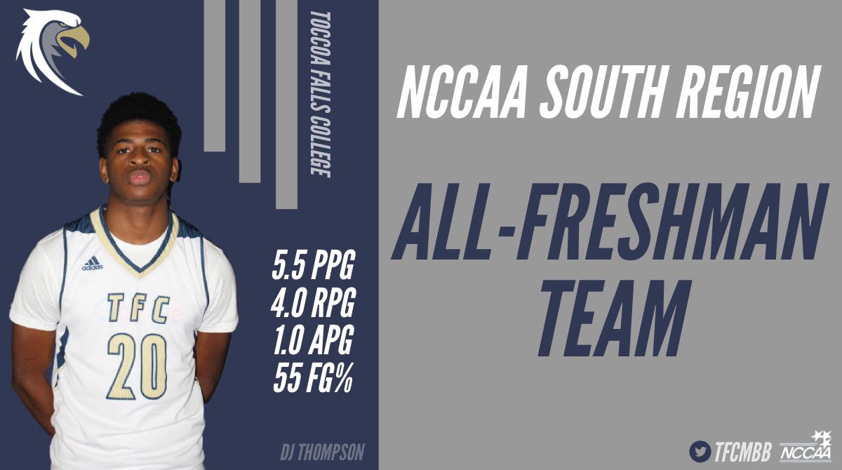 TFCMBB's tweet photo. Show some love for your 2020-21 NCCAA South Region award winners! 
 
First Team:
CJ Mitchell
Cam Dismuke

Honorable Mention:
Luke Baham

All-Freshman Team:
DJ Thompson

#TheFalls #SoarTogether https://t.co/CtN23V41CH