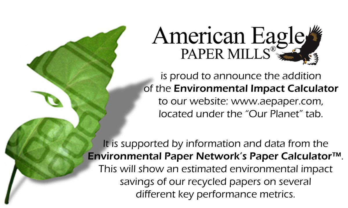AE_PaperMill's tweet image. Check out the impact of the paper you are using! 

#AmericanEaglePaperMills #RecycledPaper #PaperCalculator @WhatsNYourPapr