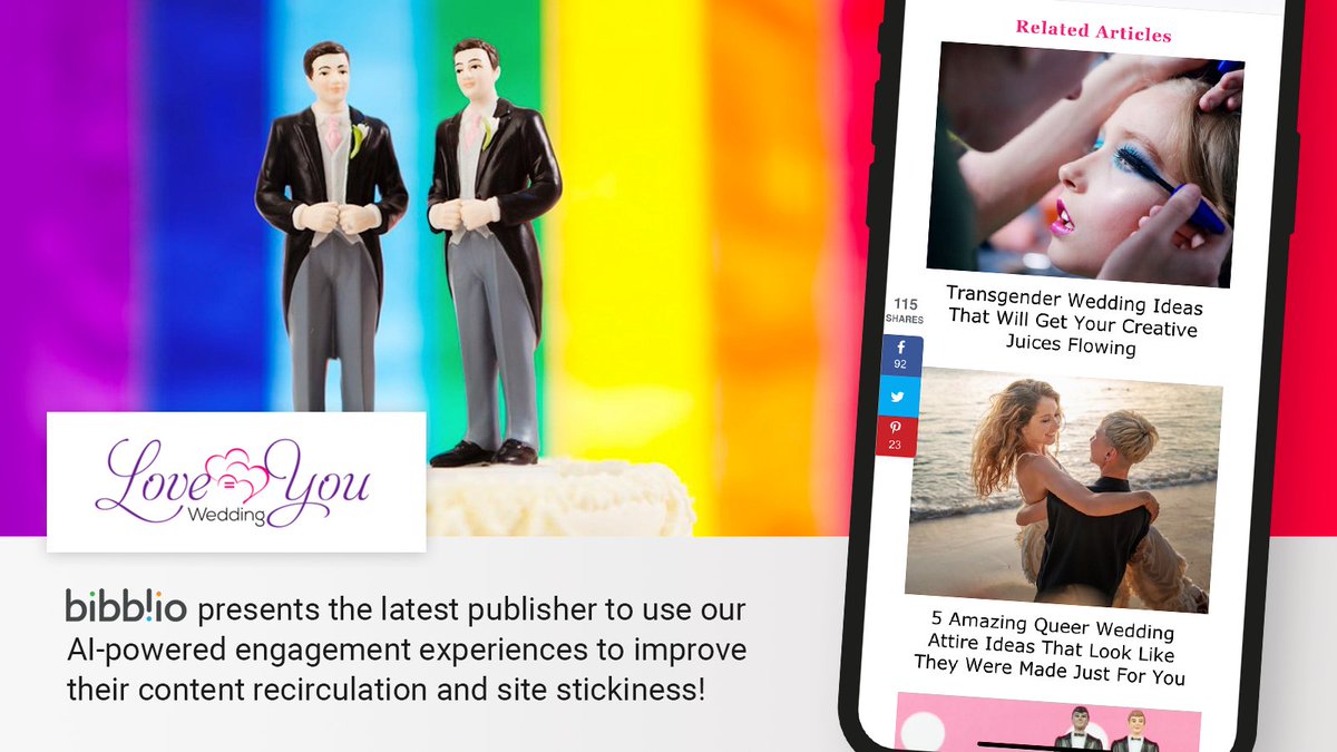 Bibblio's tweet photo. With the road to reopening looking ever more tantalising, @Loveyouwedding is on hand with tips and ideas for LGBTQ+ couples to make their day extra special. 

They're using Bibblio's modules to drive user engagement. Check them out! https://t.co/EXzrcUYLDQ #loveislove #lovewins https://t.co/9T6JNw2esA