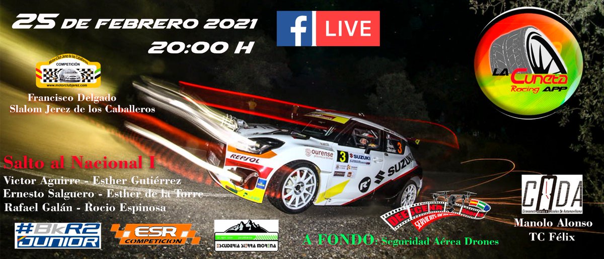 🙋‍♂️🙋‍♀️Buenas tardes amig@s!!

📲Esta tarde estaremos en los directos de La Cuneta Racing App hablando, entre otras cosas, del I Tramo Cronometrado en Tierra "Villa de Felix". 
🕗A partir de la 20:00h en FacebookLive de La Cuneta Racing App . 
Gracias por invitarnos!