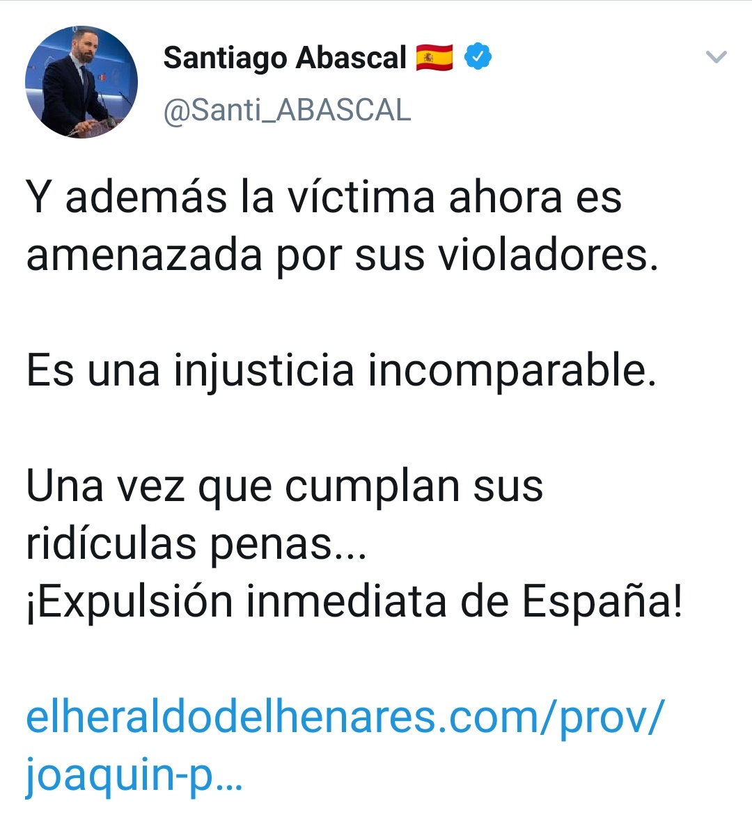 speechnfire's tweet photo. Solo creéis a la víctima cuando el agresor es extranjero. Ni un tuit sin propagar odio tenéis. https://t.co/QeIs4BYMAs