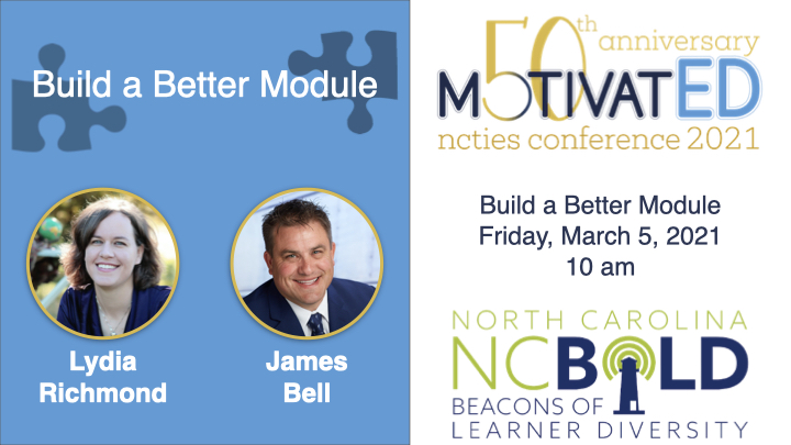Join <a href="/MrsLRichmond/">Lydia Richmond</a> and I in a rich discussion around building better modules for both online and blended learning. #NCTIES21 #motivatED