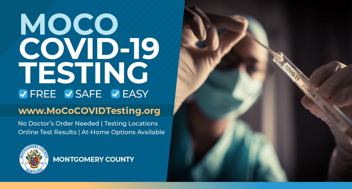 MontgomeryCoMD's tweet photo. 🧪 Get tested! Free #COVID19 testing clinics are scheduled today around Montgomery County. 
For details about hours and locations ➡ https://t.co/pbQmejsrDs. https://t.co/z2jCtYHiEX