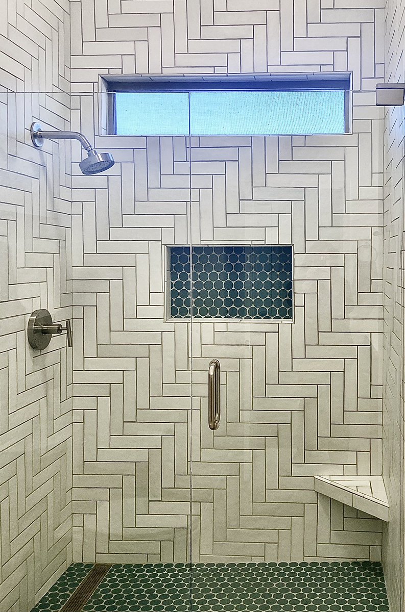 As requested, a touch of turquoise for our clients girls shower. #interiordesign #showerremodel #azdesign
