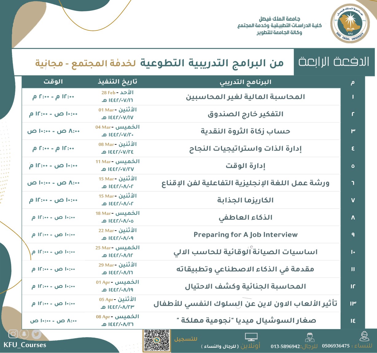 إدارة التدريب On Twitter ادارة التدريب بكلية الدراسات التطبيقية وخدمة المجتمع تعلن عن طرح مجموعة من البرامج التدريبية المجانية التسجيل عن طريق الرابط Https T Co H0f8lzzd0k ملاحظة التسجيل في البرامج التدريبية سيتم بشكل اسبوعي لكل مجموعة Https T