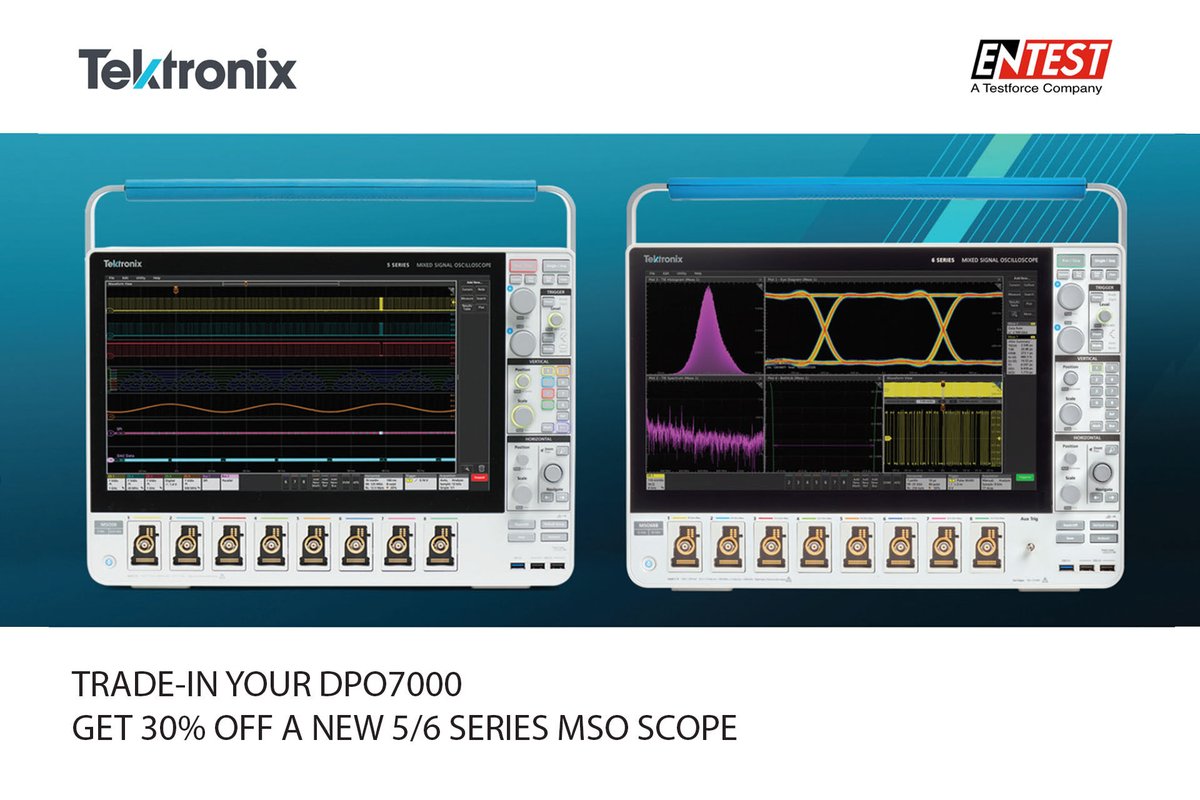 EntestInc's tweet photo. Now is a Great Time to Improve Your Measurement Productivity!

Replace those DPO7000s now that they are no longer being manufactured. Earn a 30% discount toward a new 5 / 6 Series MSO through this #Tektronix trade-in program.

🖱️👉 https://t.co/9w4zgq5M8Q https://t.co/irWWLexpW6