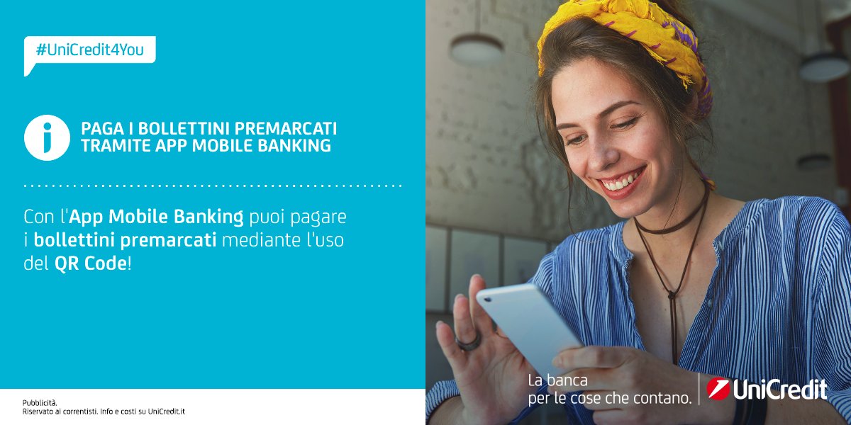 UniCredit_IT's tweet photo. #UniCredit4You: con l'#AppMobileBanking di #UniCredit è possibile pagare i bollettini premarcati mediante l'uso del QR Code! Scopri come: https://t.co/sropgcv11N. https://t.co/20k24F2u2e