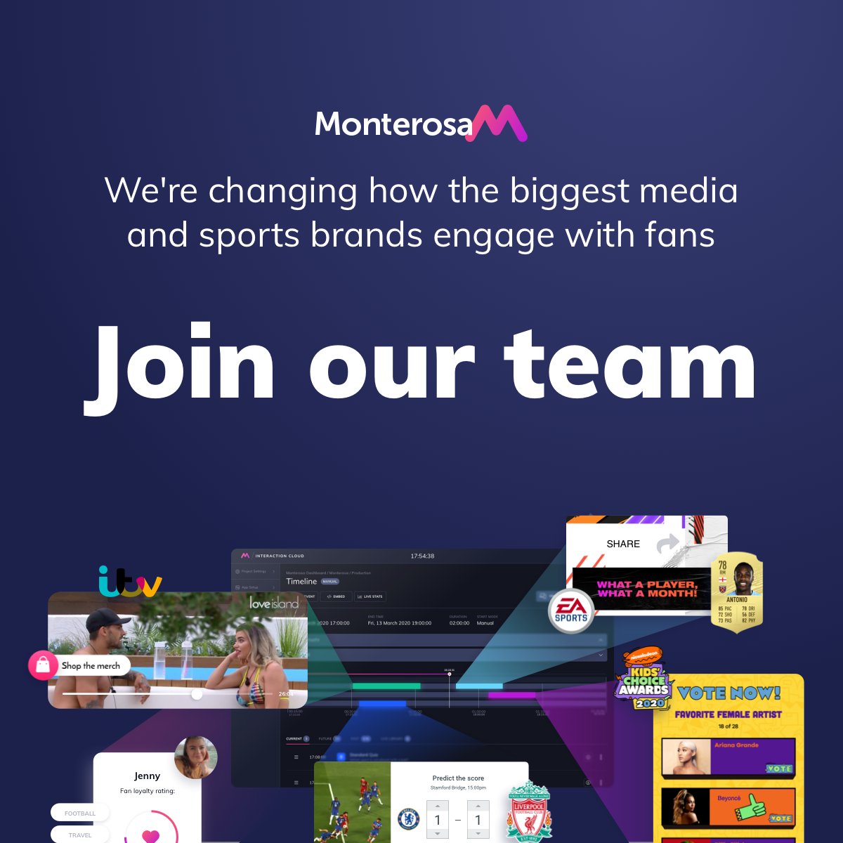 wearemonterosa's tweet photo. We're hiring! Join our international team in creating the future of real-time engagement. Check some of our new open roles in London, Liverpool and Minsk!
https://t.co/oHKC3f1Wy6
#growing #hiring https://t.co/kMy6zbm0cO