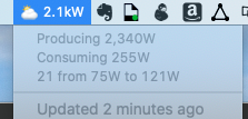 rodos's tweet photo. If you have an @Enphase Envoy solar system and a Mac, you may want to try my plugin for BitBar to show your generation stats on your menu bar. https://t.co/7hY7weVuBJ https://t.co/by32H8NEWT