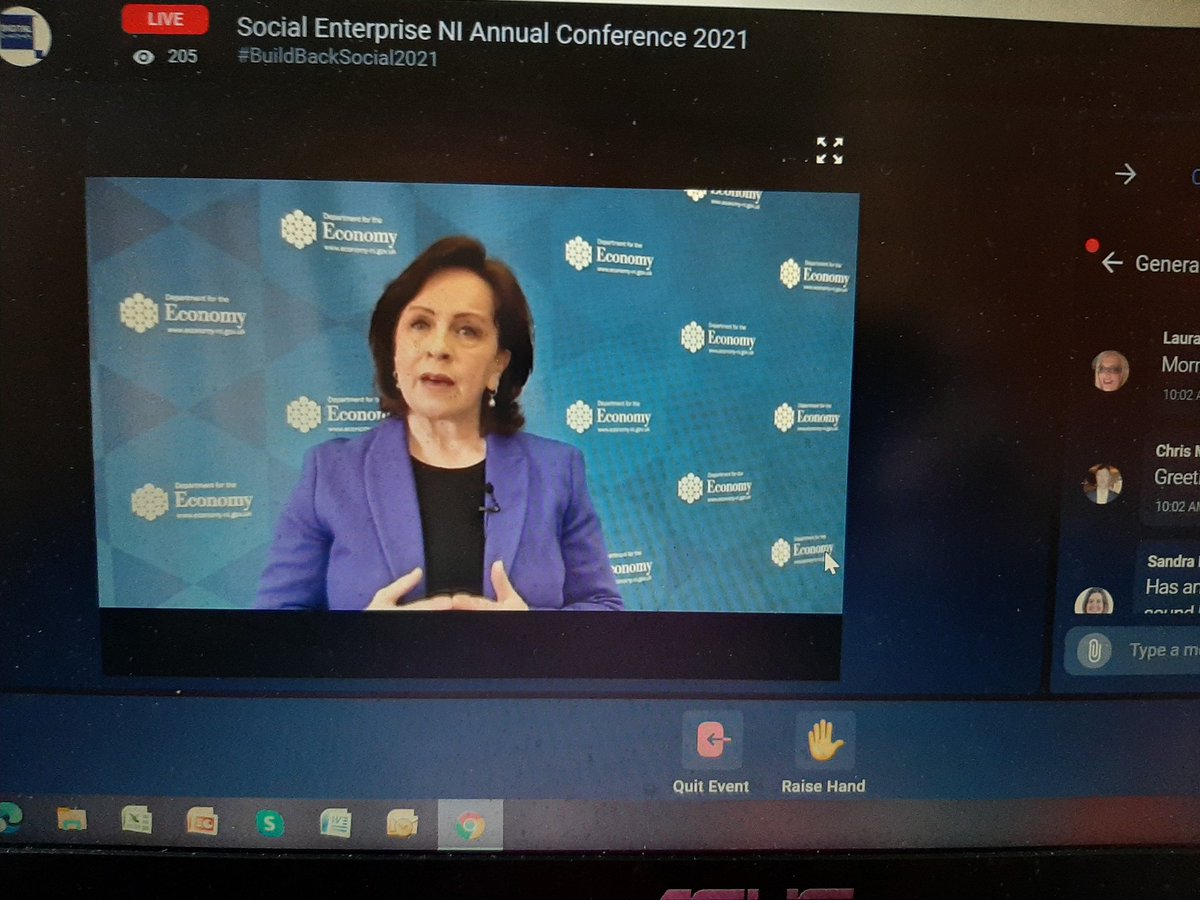 Good to hear <a href="/DianeDoddsMLA/">Diane Dodds</a>  our <a href="/Economy_NI/">Economy NI</a> Minister outlining the value of #socialenterprise to R economy &amp; confirming <a href="/socentni/">Social Enterprise NI</a> have been successful in being awarded through open competition her departments grant to support the continued growth #SocEnt. #BuildBackSocial2021