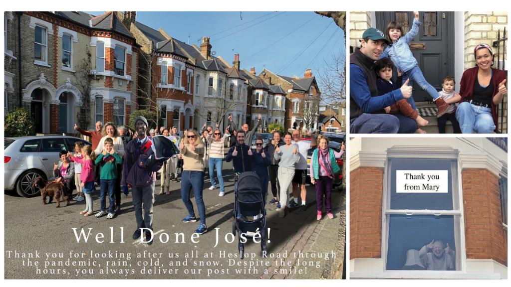 Residents in Heslop Road in London wanted to say a huge thank you to their local postman José Dos Santos, so took to the streets, and with a little social distancing + editing magic, sent us this lovely pic.

Thanks so much for sharing. Well done to José!

#ThumbsUpForYourPostie