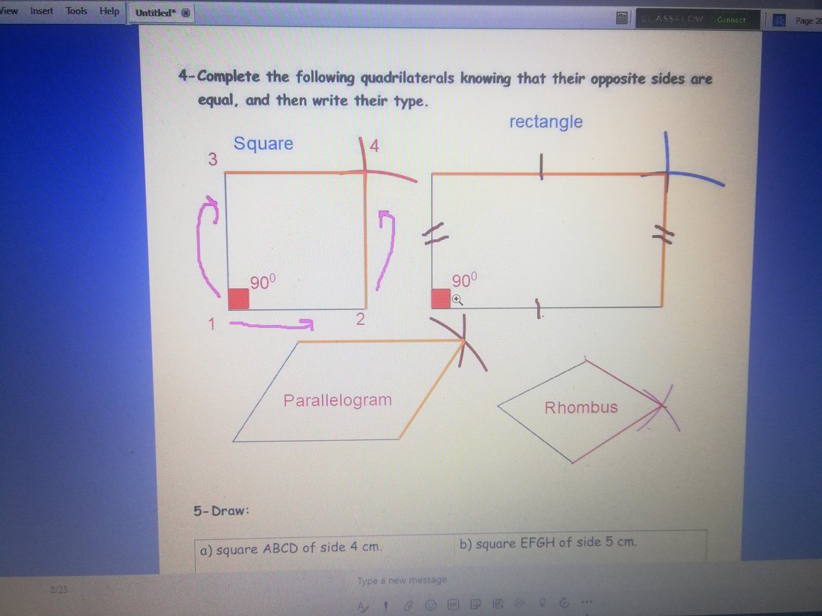 yasminbobbo's tweet photo. Rahaf and Mohammad used #CleverMaths and #ActivInspire applications to draw different quadrilaterals based on their sides. #DLDay2021 @MakAishaSchool @FawziehHn https://t.co/ss6LLTJxc6