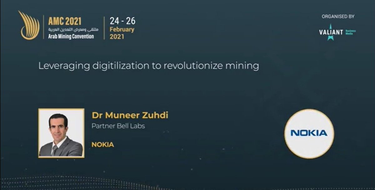 arabminingcon's tweet image. Join Dr. Muneer Zuhdi, Partner Bell Labs, @nokia as he discusses leveraging digitalization to revolutionize mining.

Tune in now, visit: arabminingconvention.vfairs.com

#nokia #miningexploration #mining  #virtualevents #virtualconferences #arabmining #arableague #amc2021