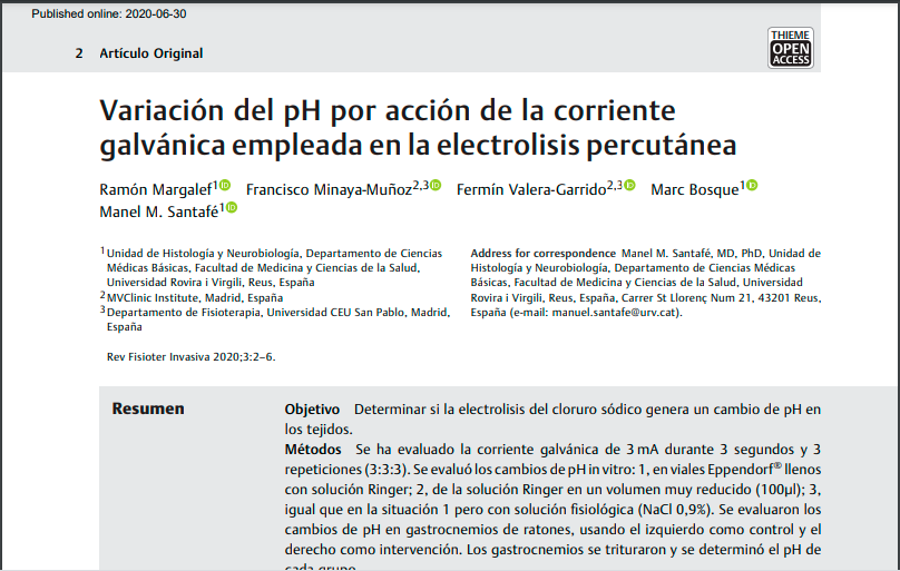 primfisio's tweet photo. 📃 Variación del pH por acción de la corriente galvánica empleada en la #ElectrolisisPercutánea

Artículo de @ramonmargaleft @MinayaFran @ferminvalera #marcbosque #ramonmargalef en Revista de #FisioterapiaInvasiva de @socifin 

🔗 https://t.co/KKRy8EwF9i https://t.co/8jIyCivJYM