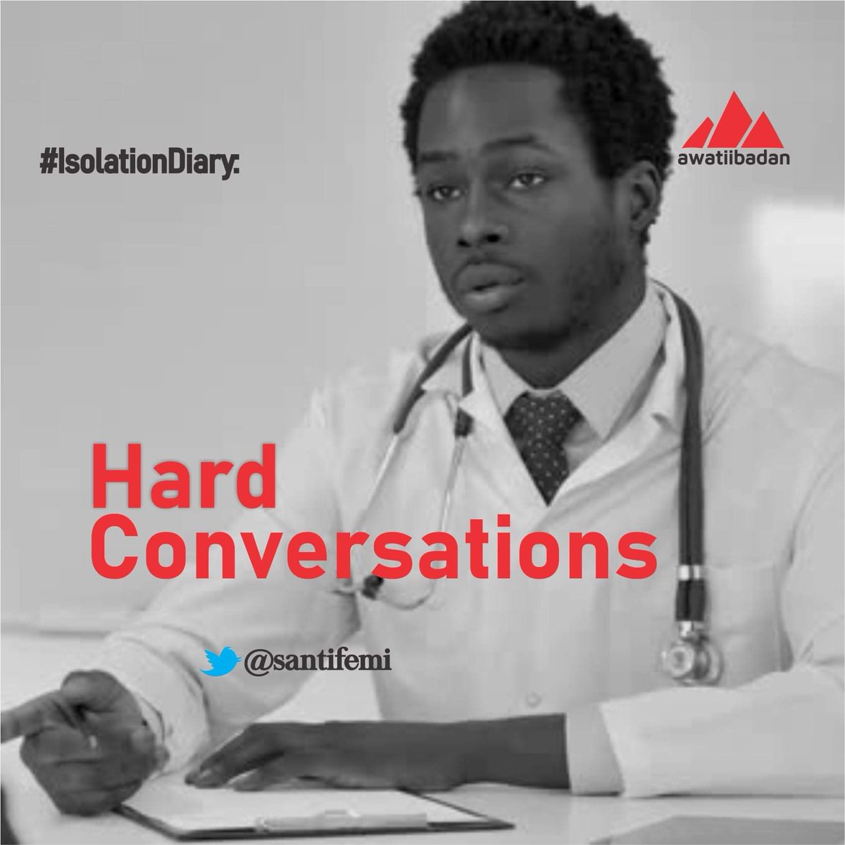 awatiibadan's tweet photo. Day 8
______
Today, I had a conversation with one of the doctors at the Isolation Center. While I was doing this, I had no idea I'd share in some of the things shared with me by the doctors.
The conversation made it into my #isolationdiary entry https://t.co/boYaeAcEbC