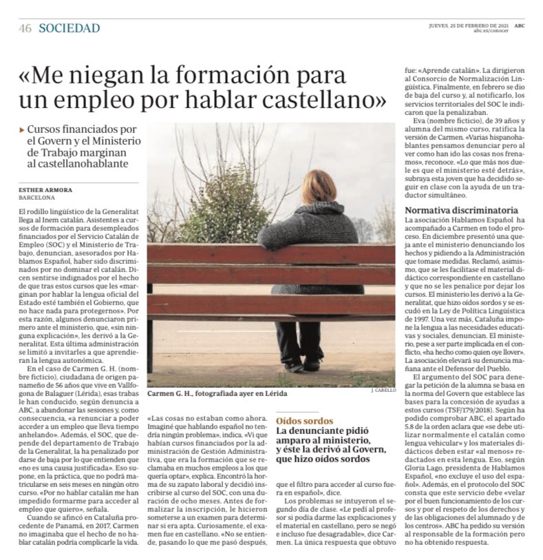 A una catalana de Panamá la Generalitat le niega acceder a la formación que le puede abrir las puertas a un empleo por hablar en castellano. Y el Ministerio se lava las manos. 

Denunciaremos esta terrible discriminación y exigiremos responsabilidades👇
abc.es/sociedad/abci-…