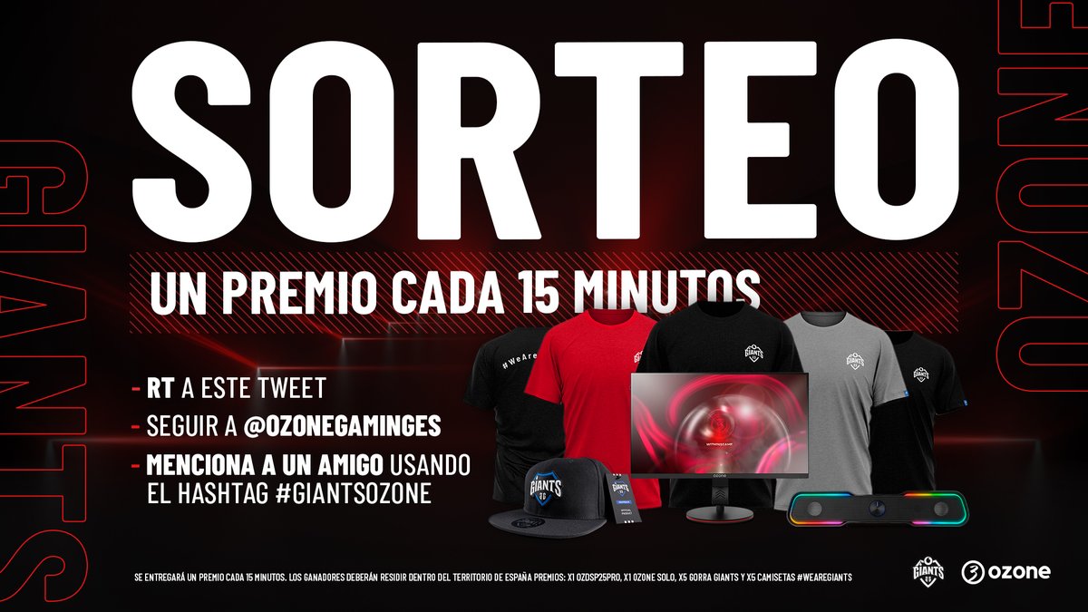 🔥 SORTEO OZONE GAMING 🔥

🚨 Si quieres participar:

🔁 RT a este tuit
➡️ Sigue a <a href="/OzoneGamingEs/">Ozone Gaming España</a> 
🗣️ Menciona a un amigo con el hashtag #GIANTSOZONE

1 ganador cada 15 minutos 😱😱
Imposible no ganar. ¡PARTICIPA! 🍀