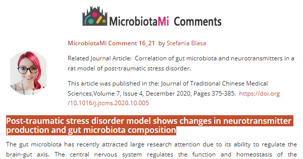 #MicrobiotaMiComment by Stefania Blasa <a href="/Stfn88/">umfãdesonic</a> "Post-traumatic stress disorder model shows changes in neurotransmitter production and gut #microbiota composition" microbiotami.com/2021/02/25/pos…