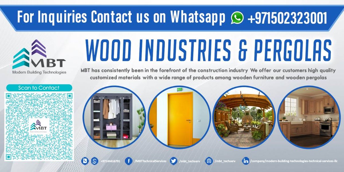 mbt_techserv's tweet image. wa.me/9710502323001
For Inquires, Contact us on Whatsapp
Wood Industries and Pergola by Modern Building Technologies

#WoodenWardrobes  #WoodenDoors #WoodenCabinets  #WoodenPergola   #WoodenCounters #WoodenCupboards #Furniture #FFandE #mbt_techserv #ModernBuildingTechnologies