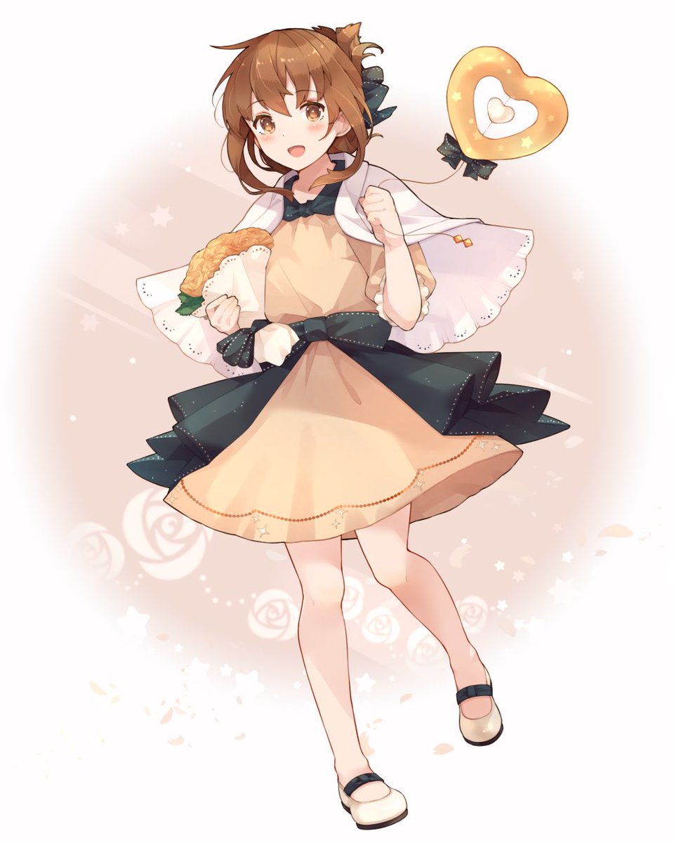 inazuma (kancolle) 1girl solo balloon brown hair brown eyes dress bouquet  illustration images