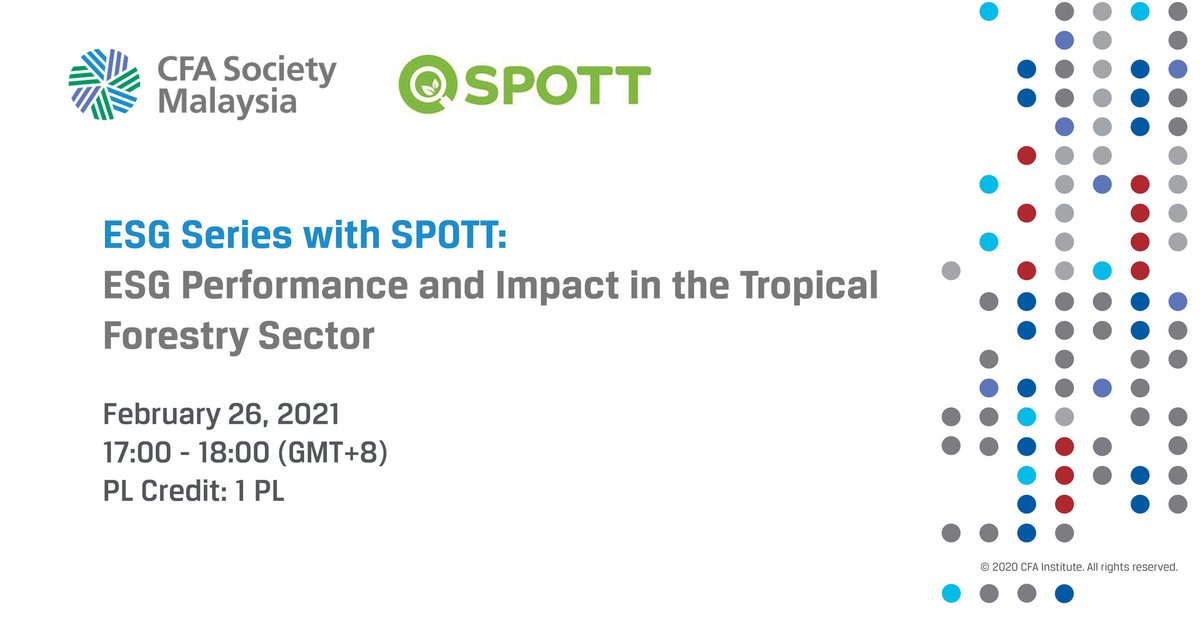 To learn more about ESG performance and its impact on the tropical forestry sector, register now for our webinar with SPOTT, Robeco, and New Forests on 26 February cfainst.is/2N3JJwJ