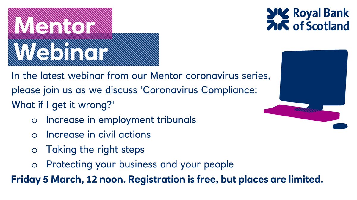 RBSBusiness's tweet photo. 🖥️ New: Mentor webinar - Coronavirus Compliance

📅 Friday 5 March, 12 noon

ℹ️ In the latest webinar brought to you from the team at Royal Bank Mentor, we discuss the latest coronavirus updates and explore what lies ahead.

Register for free now https://t.co/hBwNesK1v6 https://t.co/CSZuRGAdkz