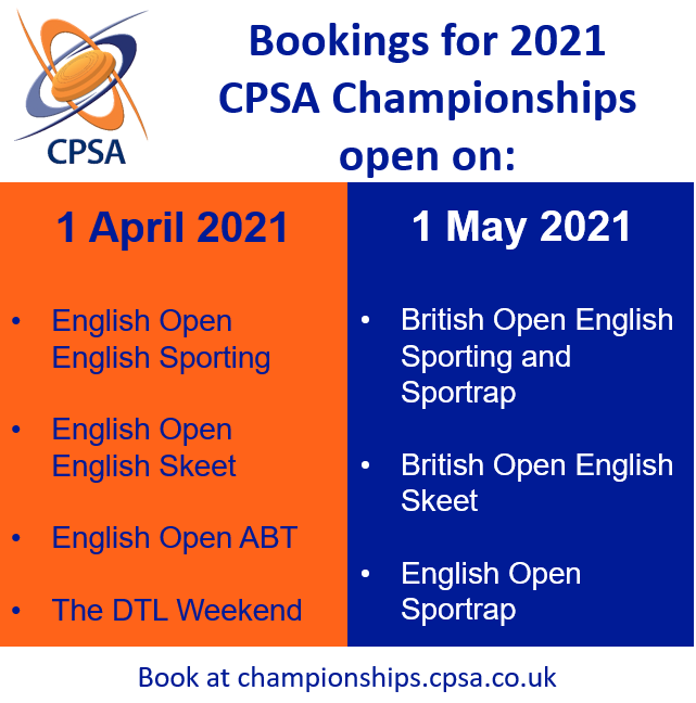 We are excited that our CPSA Championship Series will be going ahead this year under CV19 secure planning!

As a reminder, to help members plan ahead and spread out the cost of bookings, we have split booking dates for our championships as follows: