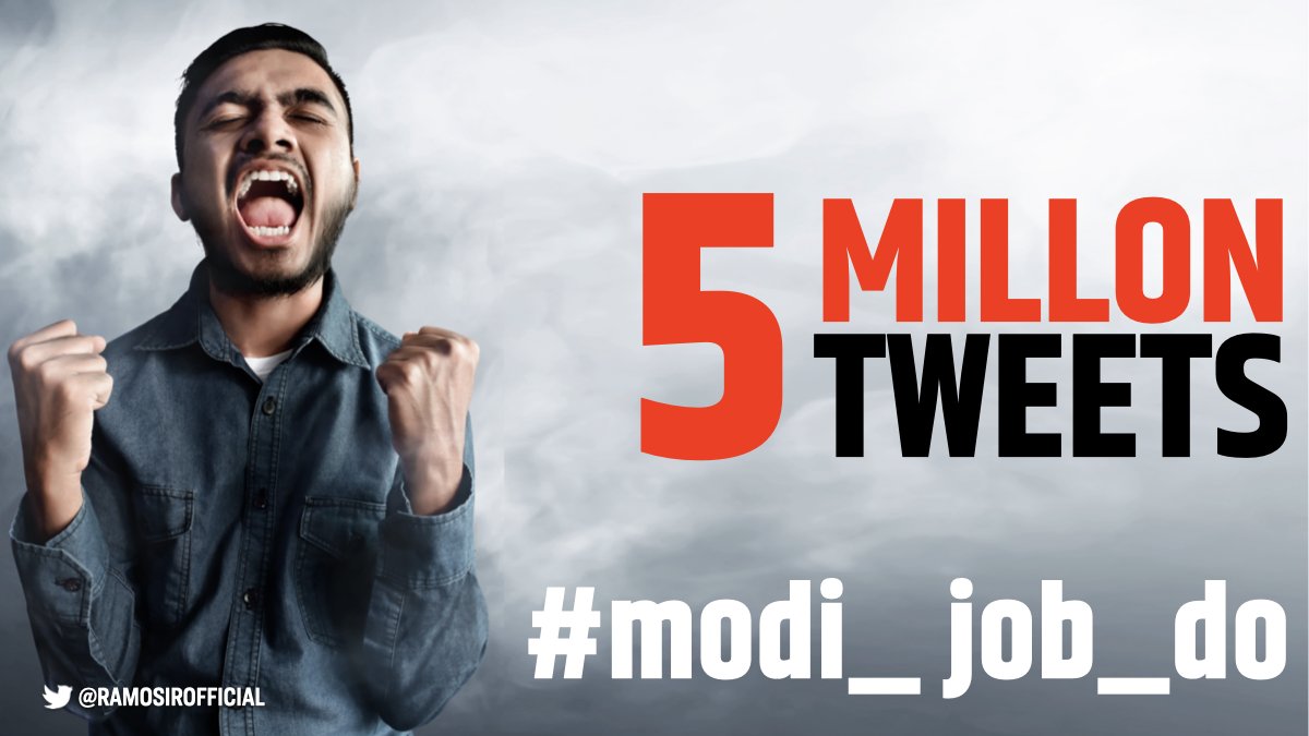RaMoSirOfficial's tweet photo. We have crossed 5 million+ tweets YET AGAIN. Despite Twitter deleting nearly as many tweets and IT cell creating diverting Hashtags. Keep Tweeting 
.
#modi_job_do 
#modi_rojgar_do https://t.co/IRUsy3UIjX