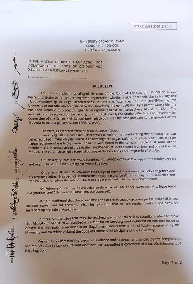 abnovaliches's tweet photo. Ipaglaban ang Academic Freedom!
Kahapon lamang, ipinagsawalang bisa ng UST-SHS Administration ang isinampang kaso laban sa mga estudyanteng 'di umano ay miyembro ng "unrecognized organizations" sa unibersidad
#USTSHSFightBack
#DefendAcademicFreedom
(1/4) https://t.co/VQp8bNhv8D