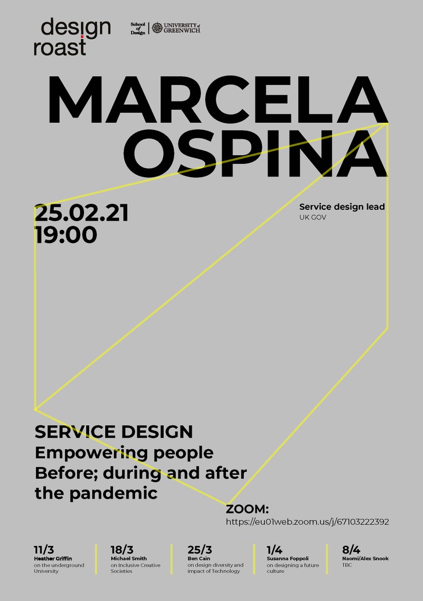 Anastasios_diD's tweet image. TONIGHT | #DESIGNROAST open.lecture.series|
@Marcela_Ospina an #Anthropologist, #UXresearcher &amp;amp; #servicedesign "To share her views/interest in connecting human behaviour, technology &amp;amp; service design before; During and After the #PANDEMIC" @GREdesignSchool @UniofGreenwich on zoom