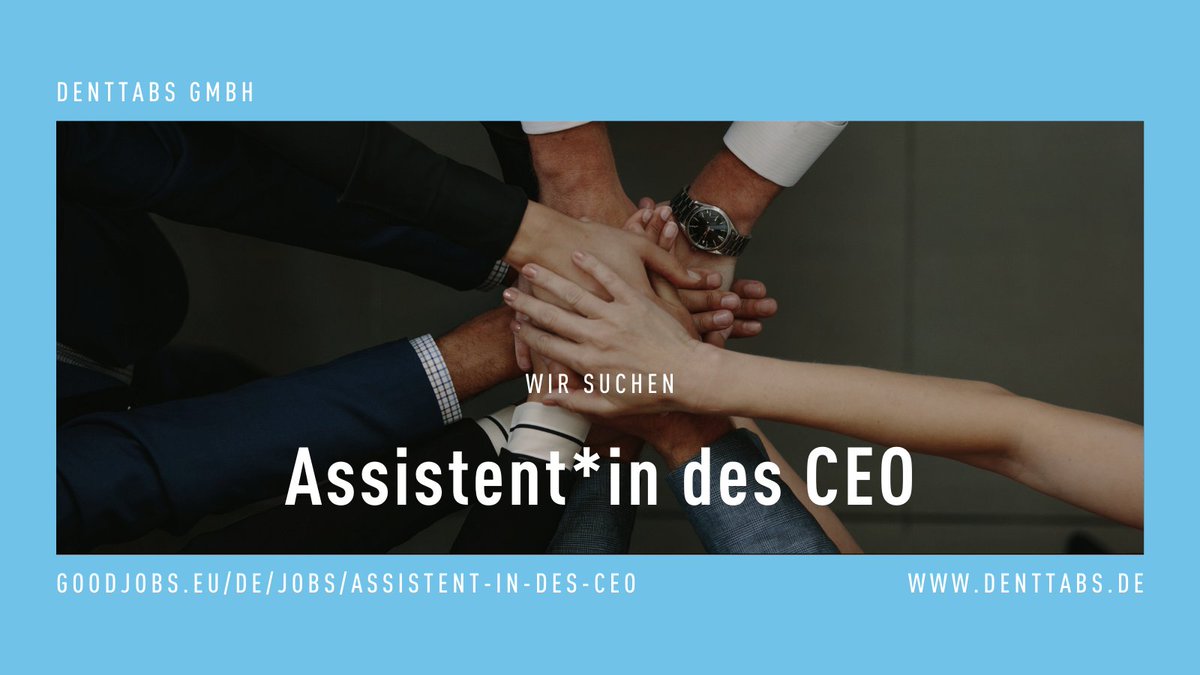 Denttabs's tweet photo. #Organisationstalente aufgepasst!
Wir suchen eine neue Assistenz für unsere Geschäftsleitung.
Du hast Lust, in unserem innovativen Unternehmen mit anzupacken und Vollgas zu geben?
Dann bewirb dich jetzt hier: https://t.co/z60gXzpXRK
@goodjobs_eu
  
#Jobangebot #Karriere #goodjobs https://t.co/WJ2qlSNJVa