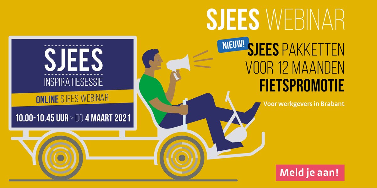 Nieuw: Sjees Pakketten voor werkgevers in Brabant. Met o.a. 12 maanden kant-en-klare fietspromotie voor jouw medewerkers. Meld je aan voor het webinar en ontdek hoe je thuiswerkers en medewerkers op locatie activeert om vaker te fietsen. 👉bit.ly/2ZRza2x #sjeesgangmakers