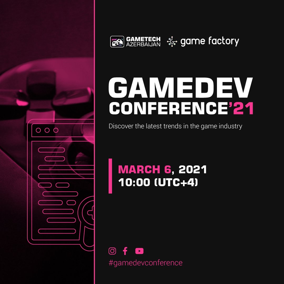 fidanrustamli1's tweet image. We have been working for the development of the gaming sector in our country for 3 months now. And I share with you the first regional conference &quot;Game Dev Conference&quot; this year.Endless thanks to our collaborator Game Factory🚀
Register: bit.ly/3qSYVeP
#gamedevconference
