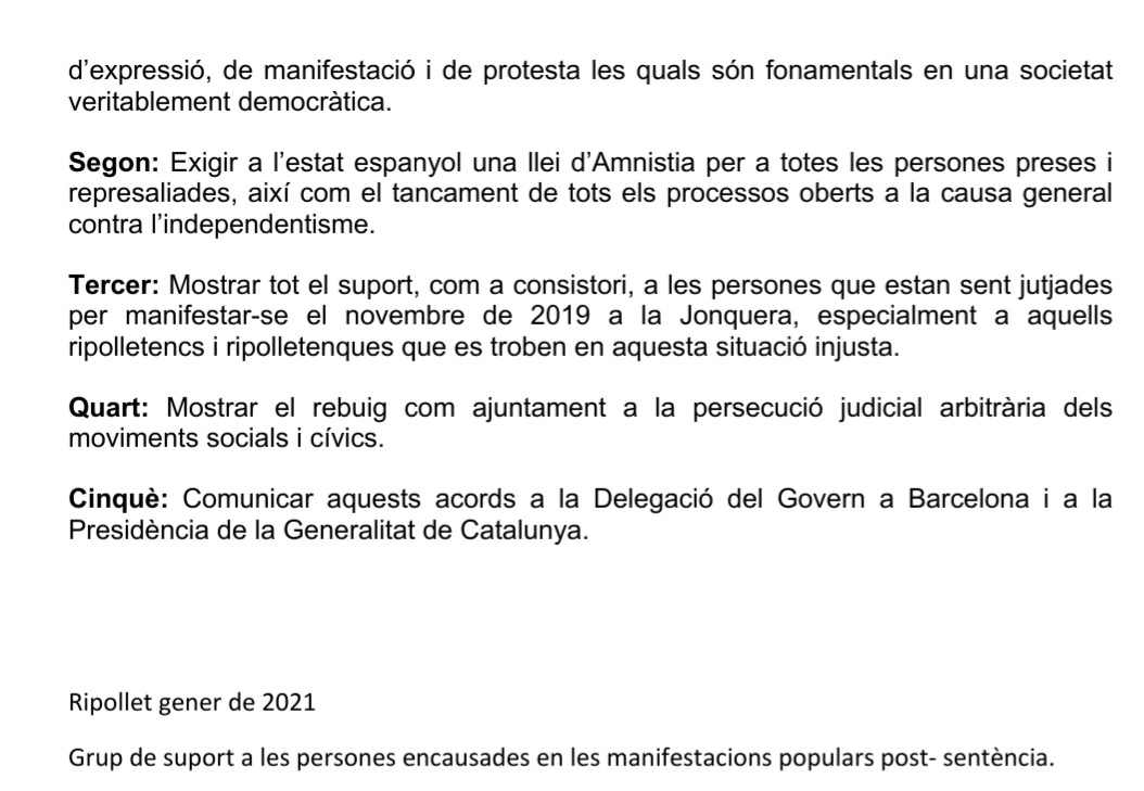 Aquí us deixem el text de la moció que es debatrà al #PleRipollet d'avui.

Si us agrada i esteu d'acord, feu 🔁 per a que la nostra veu 📢 arribi arreu.

Gràcies. ✊💪