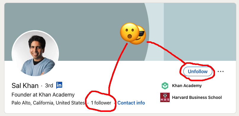 martinbreuss's tweet image. for a moment I felt thoroughly surprised (and secretly honored) to be Sal Khan's @khanacademy first follower on LinkedIn. turns out it was just a glitch and I'm really number 70,597
