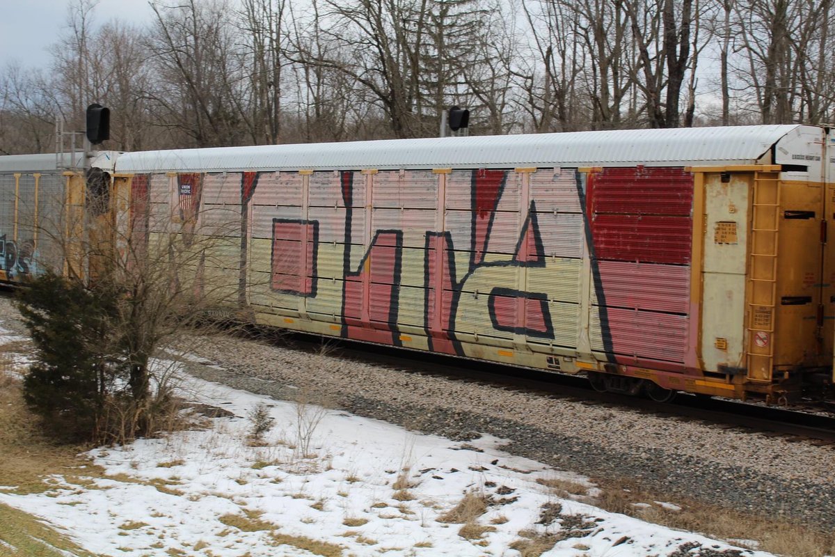 buckeye_and's tweet photo. And here at Taylorsville Metro Park (@MetroParksTweet) we have Q205 rolling by me at the Vandalia siding with a single leader and DPU and some fallen flag Autoracks and interesting graffiti. #railfan #ohiorailfan #vandaliaohio #ohio #csxtransportation #railroad https://t.co/FhwFWr4YIH
