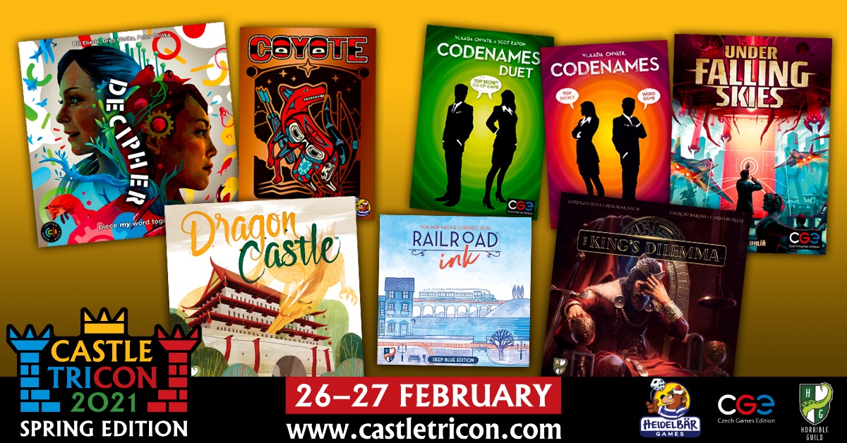 czechgames's tweet image. We can't wait to see you at #CastleTriCon! 
Check all these games available for you to play on the virtual tables, starting tomorrow, Friday, Feb 26th, at 4 pm CET.
Get your FREE ticket castletricon.com.
Please share it with your gaming community!