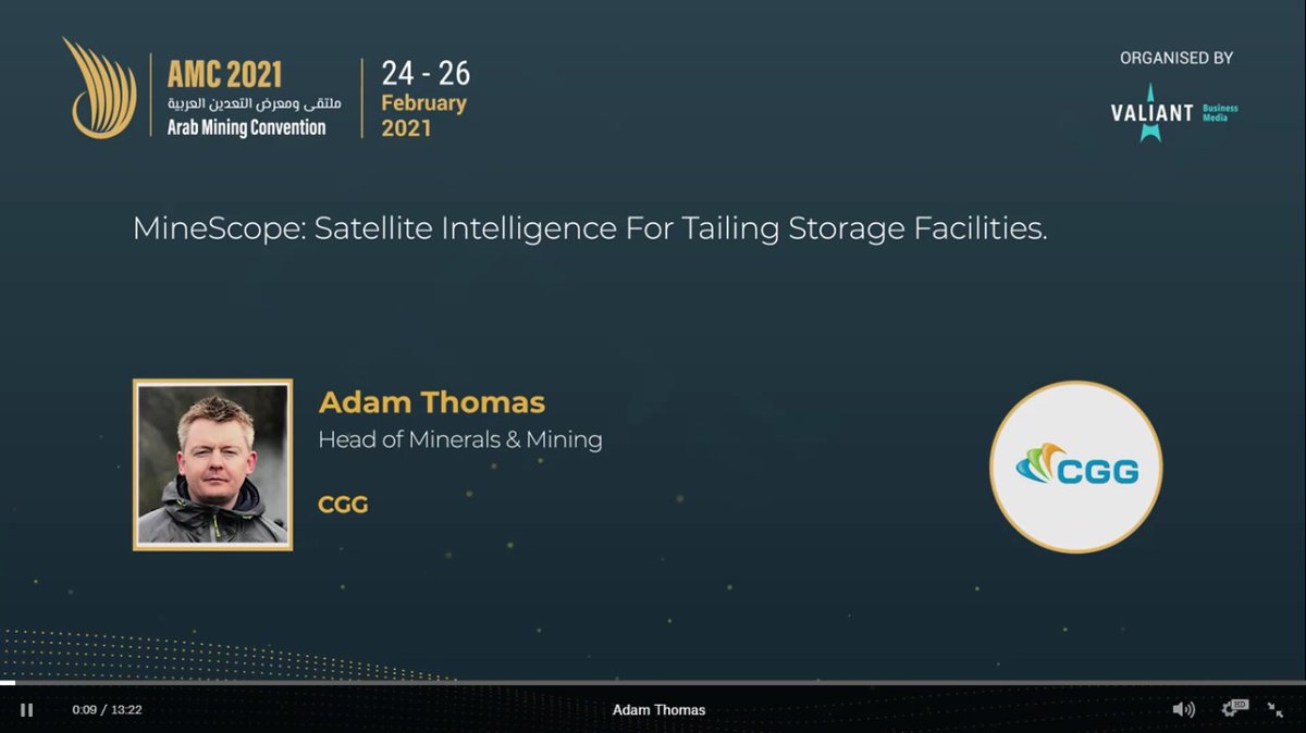 arabminingcon's tweet image. Hear from Adam Thomas, Head of Minerals &amp;amp; Mining, cgg as he shares his views on the MineScope: Satellite Intelligence For Tailing Storage Facilities at #AMC2021.

Tune in now, visit: arabminingconvention.vfairs.com

 #mining #miningtechnology #virtualevents #arabmining  #amc2021