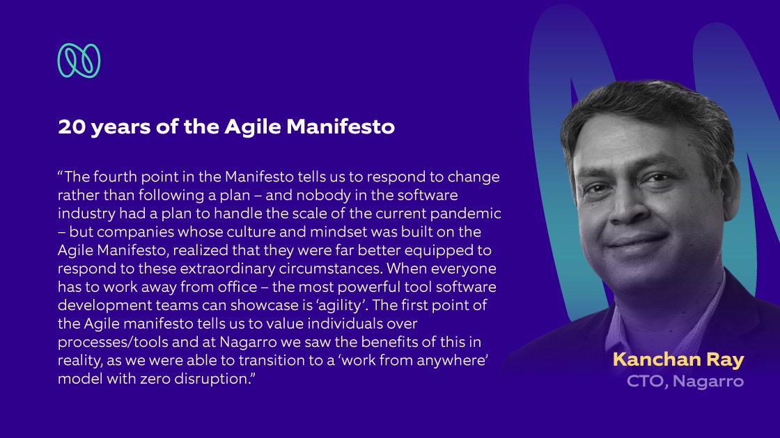 Nagarro's tweet photo. February 2021 marks the 20th anniversary of the #AgileManifesto for Software Development and it´s “probably more relevant today than ever”, thinks #Nagarro CTO @kanchanray. #GeekyAboutTech #DigitalEngineering #ThinkingBreakthroughs https://t.co/Cco9IlrWJ4