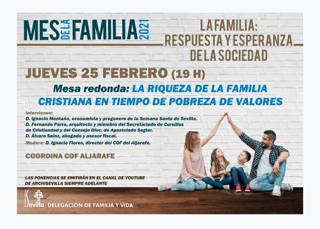 Esta tarde organiza el COF Aljarafe una mesa redonda on line sobre la familia. A las 19:00h. 
Puedes seguirla desde el canal de YouTube de 
<a href="/SAdelanteAS/">Archisevilla Siempre Adelante</a>
 youtube.com/c/Archisevilla…