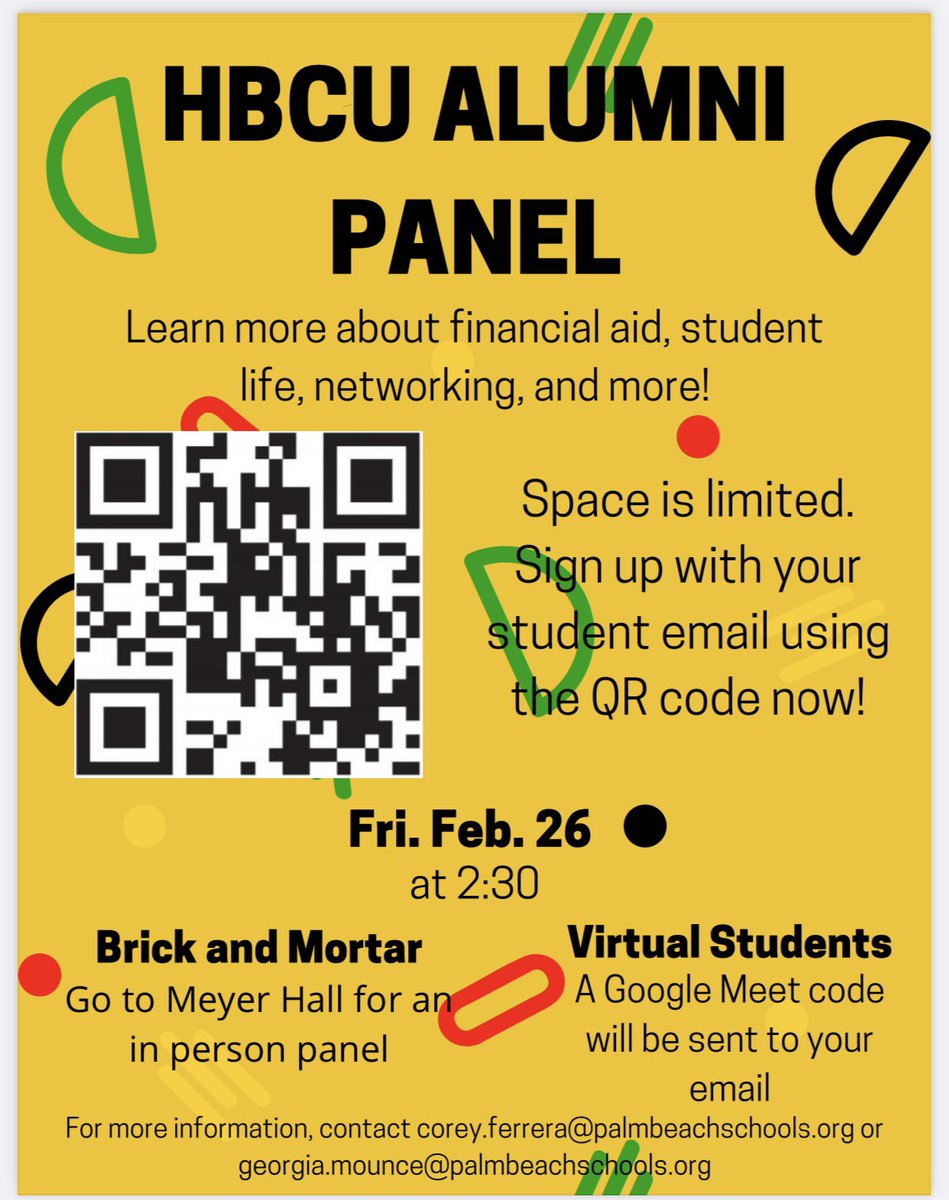 Corey Ferrera M.S. (@coreyferrera) on Twitter photo Dreyfoos family! One more day to sign up for our first annual HBCU Alumni Panel!! Open to DSOA students only. Will be recorded! <a href="/DreyfoosArtsSch/">Dreyfoos School of the Arts</a> @SuptFennoy <a href="/JosephMLee3/">Joseph M. Lee</a> #FAMU #Howard #Spelman Sign up today! #college #SchoolCulture <a href="/DSOACounselors/">DSOACounselors</a> Dreyfoos family! One more day to sign up for our first annual HBCU Alumni Panel!! Open to DSOA students only. Will be recorded! <a href="/DreyfoosArtsSch/">Dreyfoos School of the Arts</a> @SuptFennoy <a href="/JosephMLee3/">Joseph M. Lee</a> #FAMU #Howard #Spelman Sign up today! #college #SchoolCulture <a href="/DSOACounselors/">DSOACounselors</a>