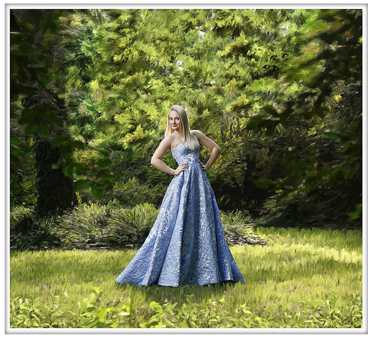 Absolutely love this recent portrait in our gardens.  The hand embellishments are finally finished and now ready for professional printing.  Cannot wait to see this canvas portrait printed, framed and installed.  💙

#hfportraits #artforyourkife #Richmondsfinesthomes