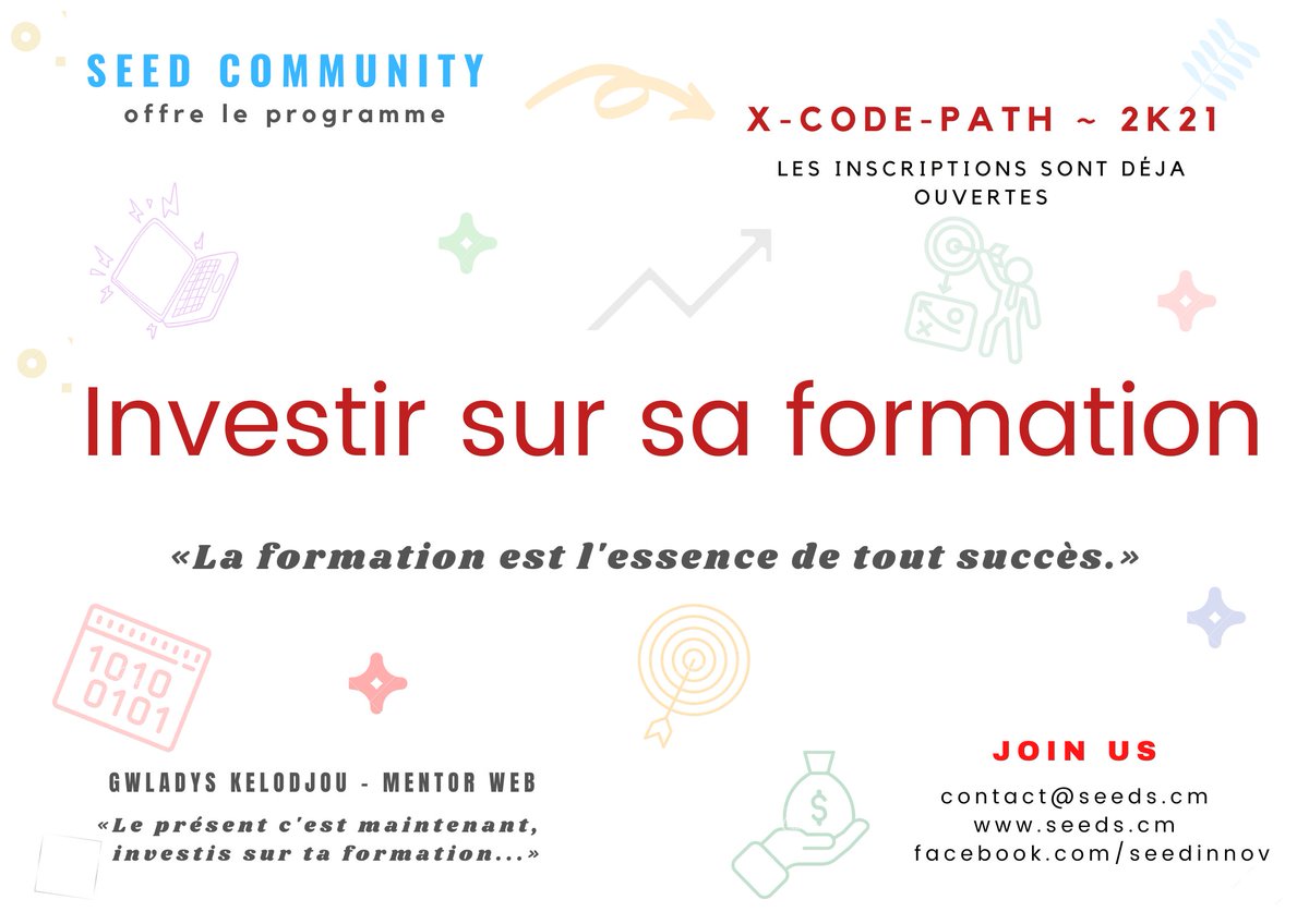 LeSeedMag's tweet image. Le X-CODE-PATH 2K21 est lancé, 04 formations ouvertes:
- Web
- Android
- React
- Python 

Tu te formes maintenant ou tu attends encore un peu ?! 😏
Décide-toi vite, le nombre de places est très limité.

#xcodepath2K21
#seedcommunity