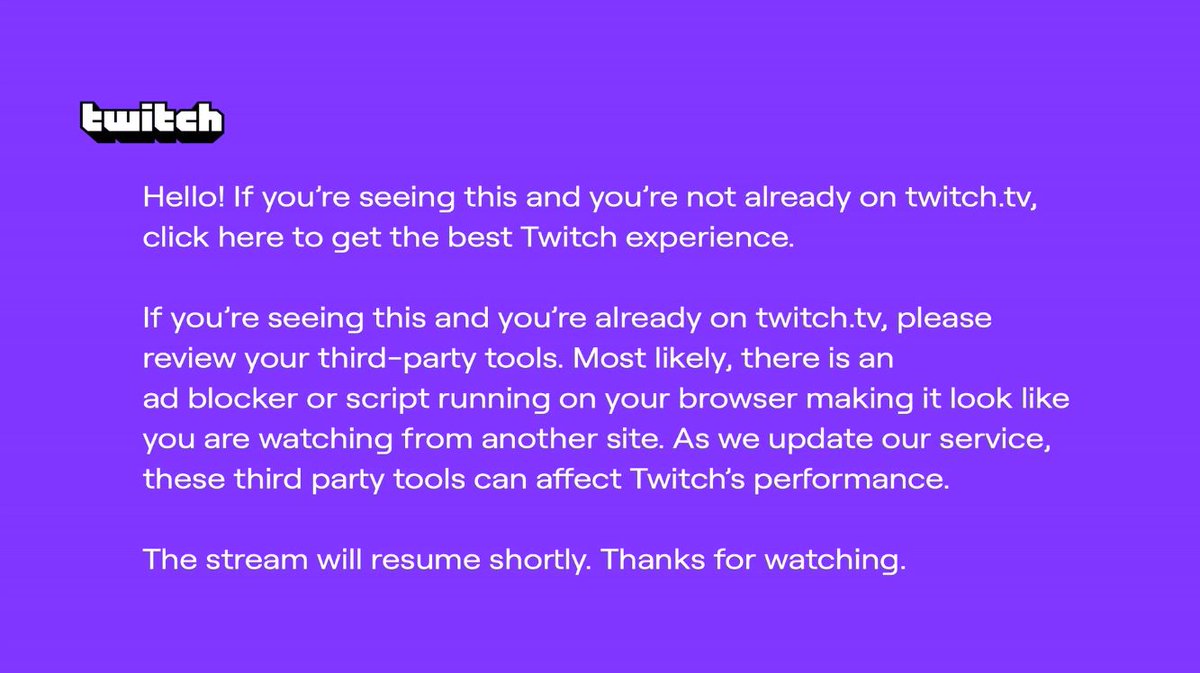 Blitzoi's tweet photo. So having BTTV and/or FFZ extensions now stops me from watching streams? Fix your platform.
Adblock was turned off btw.

@Twitch @TwitchSupport https://t.co/gQKVsWQYi9