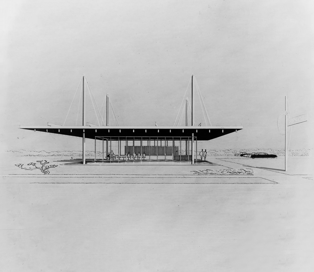Perspective Rendering of Donut Stand in Tampa, Florida designed by Paul Rudolph in 1956. 
⁠
paulrudolphheritagefoundation.org⁠

#modernism #modernist #ig_architecture #modernistarchitecture #buildingswow #midcenturymodern #midcentury #midcenturyfurniture #residential